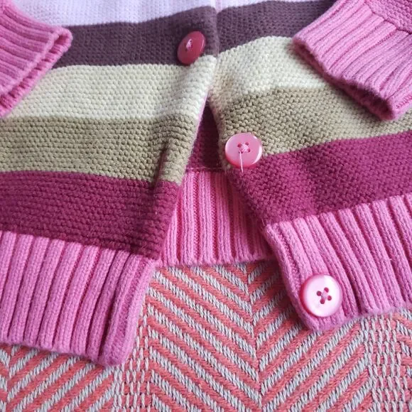 Vintage Gymboree Pink/Avocado/Brown Chunky Striped Cardigan Sz. 3t - Picture 3 of 4